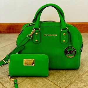Kelly green leather Michael Kors purse